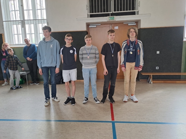 AK u16, v.l.n.r.: 5. Theodor Kstner (Greifswalder SV), 4. Stanley Tadewaldt (SAV Torgelow), 3. Andor Drechsler (SAV Torgelow) , 2. Bennet Troschke (Greifswalder SV), 1. Mattis Brandt (Greifswalder SV)